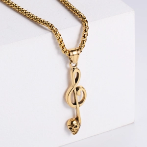 G-clef Music Note Skull Pendant Necklace 304 Stainless Steel Punk Gothic Rock Jewelry For Men Women Hip-hop Style