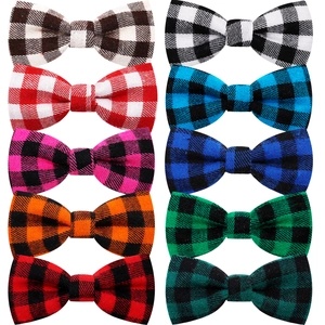 Set of 10 colorful plaid pet bow ties for cats and dogs made of knit polyester fabric