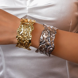Hammered Texture Cuff Bracelet Irregular Lava Wide Metal Open Bangle Modern Minimalist Fashion Jewelry For Women