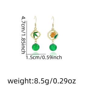 Detailed view of Chinese fan-shaped tassel earrings with size 4.7cm by 1.5cm and weight 8.5g