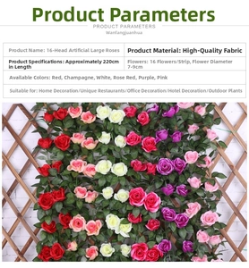 Detail view of 220cm artificial rose vine with 16 heads for wedding and home decoration