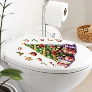 Christmas tree PVC toilet lid stickers with colorful gifts for festive bathroom decoration