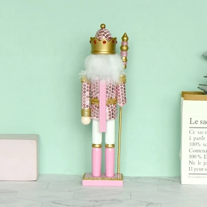 Pink king nutcracker Christmas decoration with sequins and crown for home decor