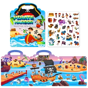 Pirate Harbor Reusable Jelly Sticker Book For Kids Washable Portable Pirate Theme Educational Sticker Book For Toddlers