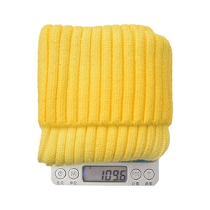 Winter gradient knit beanie for women in yellow, thick ribbed texture, 109g weight view