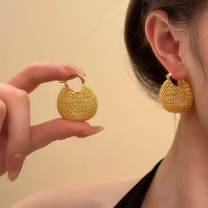 Vintage Woven Hollow Ball Earrings With 925 Sterling Silver Earring Post Copper Geometric Drop Jewelry For Women