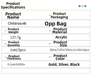 Detailed specifications chart for Christmas elk acrylic wall stickers with size and weight