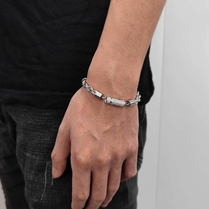Men's 6mm stainless steel twisted rope chain bracelet with pavé crystal cylinder clasp