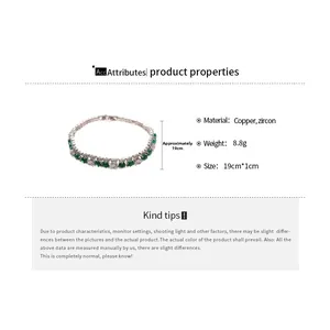 Detailed size chart of a silver zircon bracelet featuring copper and 19cm length
