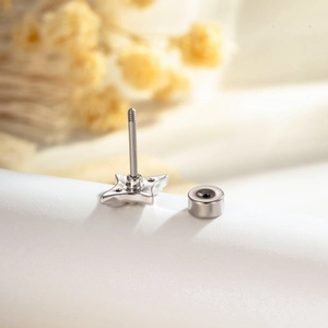 Minimalist silver geometric star earring with zircon and secure screw-back closure