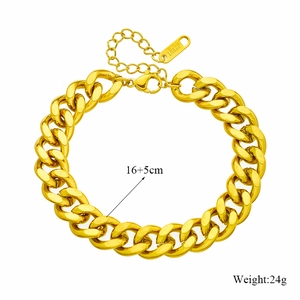 Polished 18KGP gold plated cuban link bracelet with adjustable 16+5cm chain for women