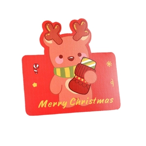 Cartoon reindeer Christmas greeting card with Merry Christmas text on white background