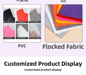 Vue détaillée des cartes en PVC mat colorées et tissu floqué pour l'emballage de bijoux
