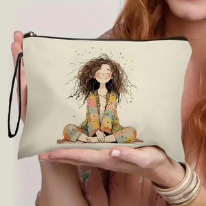Trousse de maquillage en toile avec illustration de fille bohème et dragonne pratique