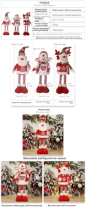 Size chart showing dimensions for telescopic Santa, Snowman, and Reindeer ornaments