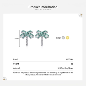 925 Sterling Silver Coconut Tree Earrings with Green Zirconia 11mm Height Specs