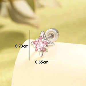 North Star stud earring with pink gemstone inlay and 0.73cm height measurements