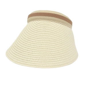 Visiera Parasole In Paglia Intrecciata Da Donna Senza Cupola Tesa Larga Traspirante Leggera Estate Spiaggia Casual Fascia Rigata