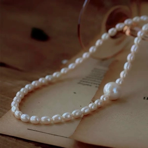 Elegant Freshwater Pearl Necklace For Women Vintage White Rice Pearl Choker Handmade Copper Jewelry Wedding Party Gift