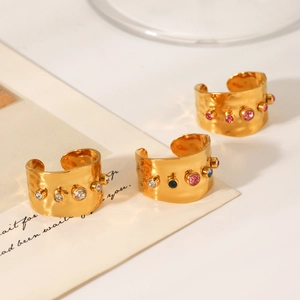 Set di anelli aperti in acciaio inossidabile placcato oro 18K con zirconi colorati
