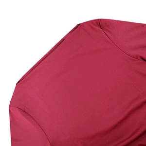 Detail of burgundy off-shoulder dress showing high-quality stitching and smooth fabric