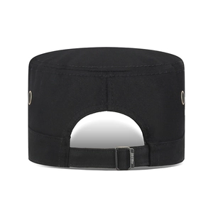 Adjustable black cotton cadet cap for men with metal buckle and breathable side vents