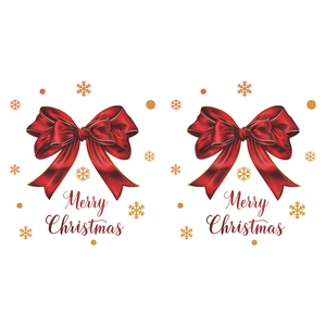 Noeuds de Noël en satin rouge avec bords dorés et stickers muraux flocons de neige