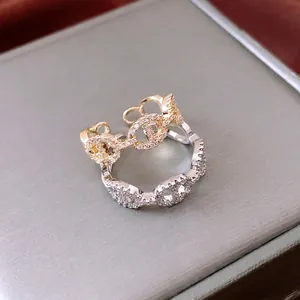 14K gold plated pig nose open rings with sparkling pavé cubic zirconia for women