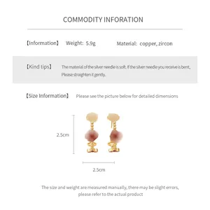 Detail showing 18k gold plated flower earrings with zircon inlays and dimensions