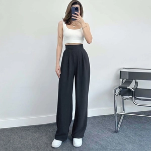 Pantalon large à taille haute pour femme noir, coupe fluide et confortable pour le quotidien