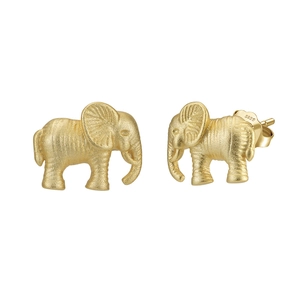 Minimalist S925 sterling silver elephant stud earrings in golden brushed finish