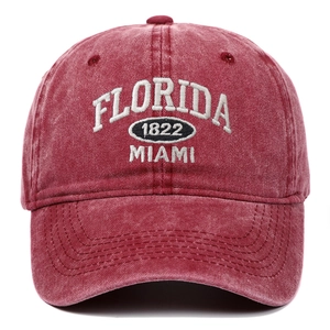 Vintage washed red Florida embroidery baseball cap with Miami 1822 varsity lettering