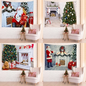 Christmas Tapestry Wall Hanging Polyester Fireplace Christmas Tree Pattern Festive Home Living Room Bedroom Decoration Nordic