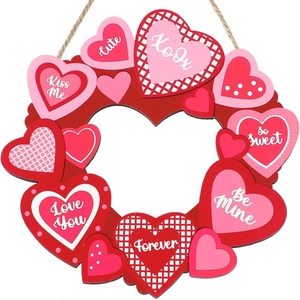 Valentine's Day heart-shaped wooden wreath with XOXO and Love You messages for home decor