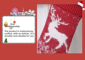 Detailed knit texture of red Christmas stocking with white reindeer motif and ribbed cuff