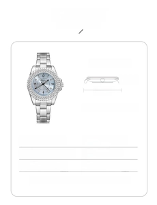 Detail view of rhinestone-encrusted silver watch with mineral glass and alloy strap