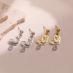 Elegant hollow heart earrings with rhinestone charms in gold and silver plating