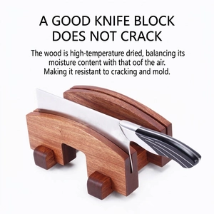 Ebony wood knife block and cutting board holder with heat-treated anti-crack finish