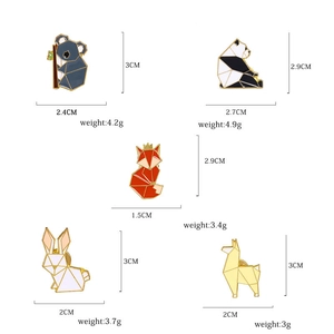 Geometric enamel animal lapel pins set including koala fox panda and rabbit badges