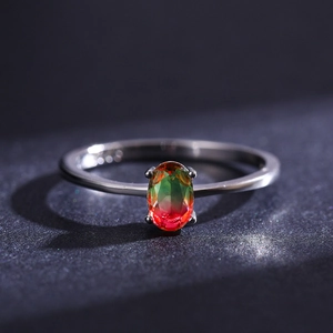Minimalist S925 silver ring featuring an oval gradient watermelon tourmaline gemstone