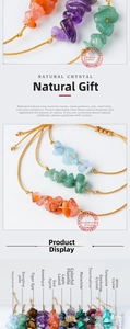 Detailed macro view showing diverse natural crystal stones on gold braided cords