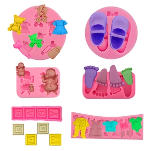Baby Theme Silicone Fondant Mold Shoes Clothes Footprints Bottle Bear Shape DIY Cake Decoration Chocolate Resin Clay