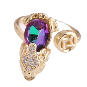 Gold adjustable ring with mythical PiXiu creature design and vibrant gradient gemstone