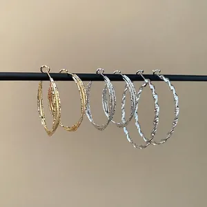 Twisted Hoop Earrings With 925 Sterling Silver Earring Post Large Round Geometric Spiral Metal Dangle For Women Fashion