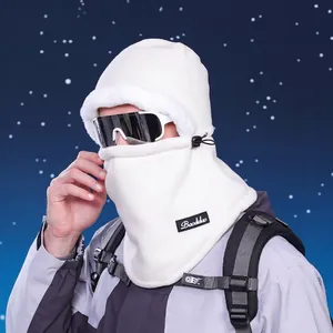 Winter thermal fleece hooded scarf with integrated windproof mask for skiing and outdoor sports