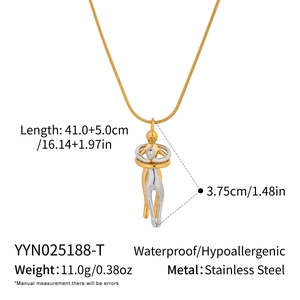 Detail view of a waterproof stainless steel hug pendant necklace with precise dimensions