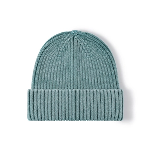 Klassische meerblaue Rippstrickmütze mit Umschlag für warme Outdoor-Winterbekleidung
