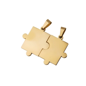 Ensemble de pendentifs puzzle en acier inoxydable doré poli au style minimaliste