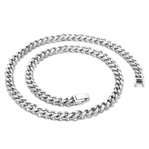 Silver titanium steel Cuban link chain necklace with secure clasp on white background