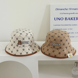 Παιδικά καπέλα bucket από κοτλέ με κέντημα αρκουδάκι και σχέδια με το γράμμα N